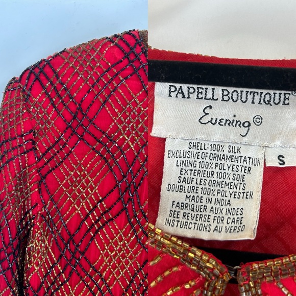 Vintage Papell Boutique Red and Gold Sequins Plaid Cropped Silk Evening Jacket - Picture 8 of 8